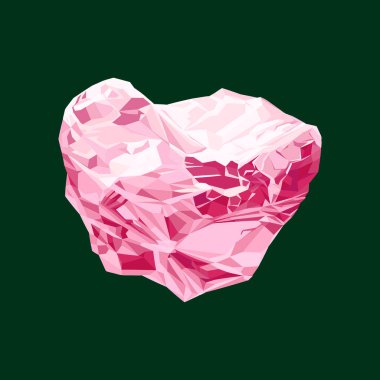 Natural Rough Pink Diamond. Vector illustration of uncut pink diamond with unique hue. Surface of the gemstone is uneven, with rough edges remaining from mining. clipart