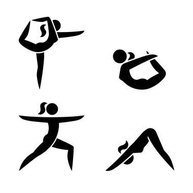 Yoga meditasyon çizgisi simgeleri. Vücut dengesi, insan rahatlaması ve enerji meditasyonu..