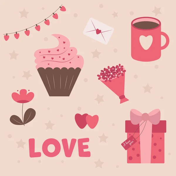 Happy Valentine's day. Vector set of festive illustrations. Love, congratulations, gifts