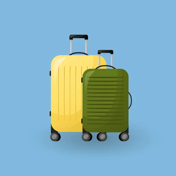 Gelber Reisekoffer Gepäck Tasche Für Dinge Mit Griffen Und Rädern — Stockvektor
