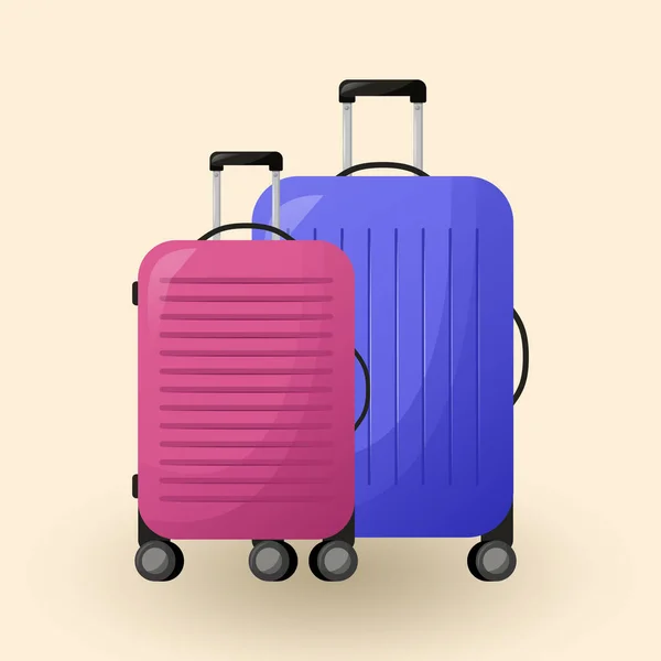 Roze Paarse Koffer Bagage Tas Voor Dingen Met Handgrepen Wielen — Stockvector