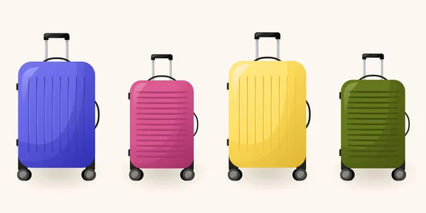 Meerkleurige Koffers Bagage Voor Volwassenen Kinderen Vier Geïsoleerde Elementen Vector — Stockvector