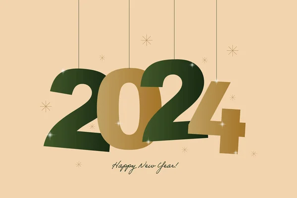 Yeni yıl 2024. Tatil kartı, vektör geçmişi. Kar taneleri, titreşimler, yazıtlar. Altın ve yeşil renk.