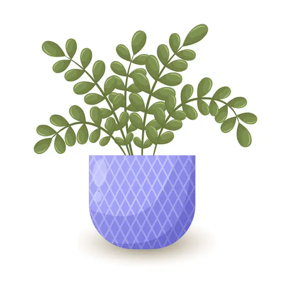 Flower in a purple pot. Deciduous house plants. Vector illustration with shadow and gradient. Icon, single design.