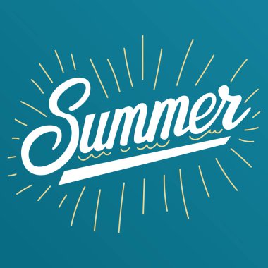 Yazlık mektuplar. Yaz sezonu için basit yazı harfleri. Bir huş ağacının arka planında vektör çizimi. Grafik tasarım ögesi, poster ya da kartpostal tasarımı.