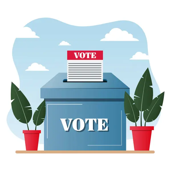 Seçimler, oylama. Oy sandığı. Seçim 2024 konsepti. Demokrasi, ifade özgürlüğü, adil oy, fikir. Referandum etkinliği. Vektör illüstrasyonu.