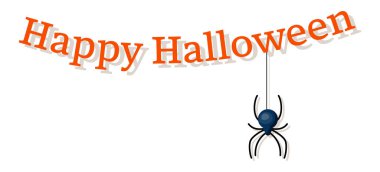 Mutlu Cadılar Bayramı. Turuncu harfler ve örümcek. Şablon, vektör çizimi. Gölgeli tatil tasarımı.