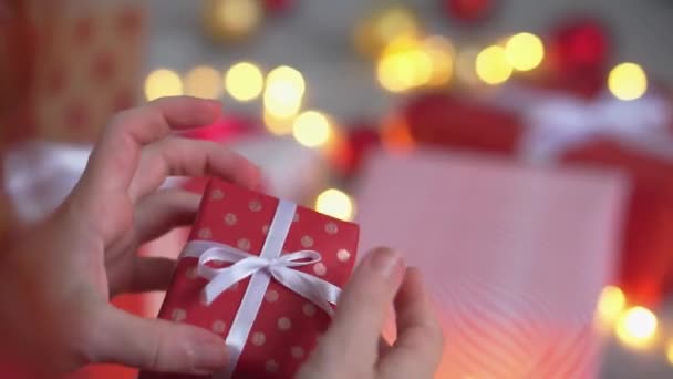 Young Woman Packing Christmas Presents Her Friends Relatives Girl Creates — Stock Video