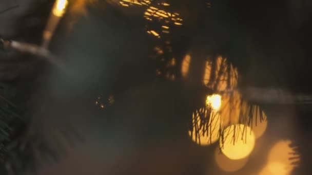 Verschwommene Weihnachtsbeleuchtung Leichtes Bokeh Von Einem Weihnachtsbaum Schimmernde Abstrakte Farbige — Stockvideo