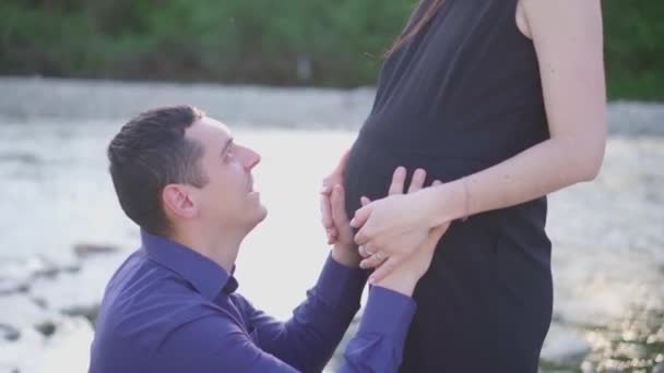 Pregnancy Young Family Waiting Birth Second Child Pregnant Woman Husband — Stock Video