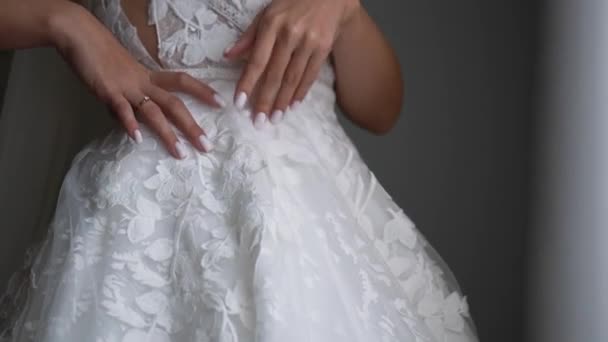 Güzel Beyaz Gelinlikli Gelin Onun Için Özel Bir Günde Düğün — Stok video