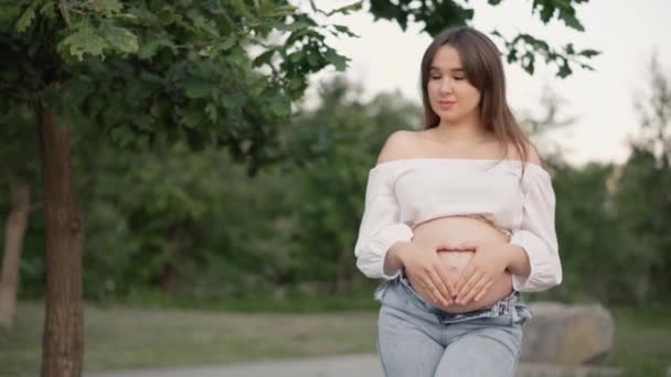 Hamile Kız Erkek Arkadaşı Karnına Sarılıyorlar Hamilelik Mutluluk Genç Aile — Stok video