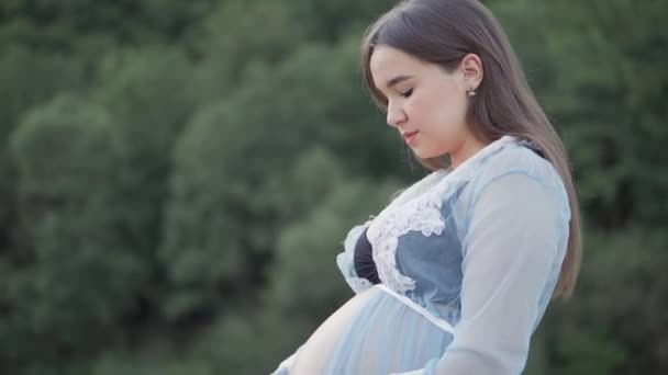 Fata Însărcinată Iubitul Îşi Îmbrăţişează Burtica Sarcina Fericirea Familiei Tinere — Videoclip de stoc