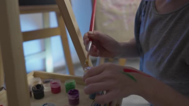 Talented Innovative Woman Artist Paints Brush Canvas Using Multi Colored — Stock videók