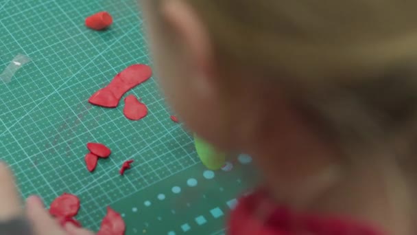 Children Sculpt Hands Table Made Polymer Clay Multi Colored Plasticine — Stockvideo