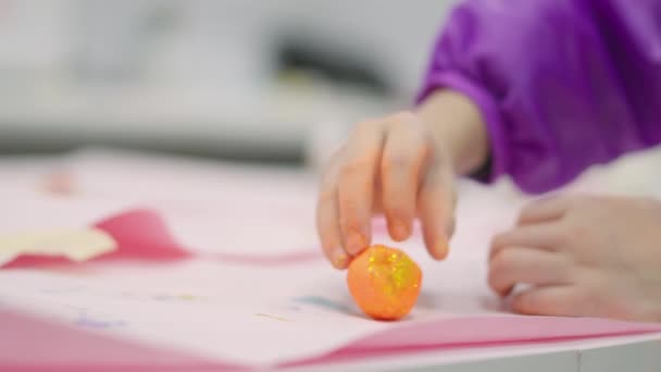 Children Sculpt Hands Table Made Polymer Clay Multi Colored Plasticine — Αρχείο Βίντεο