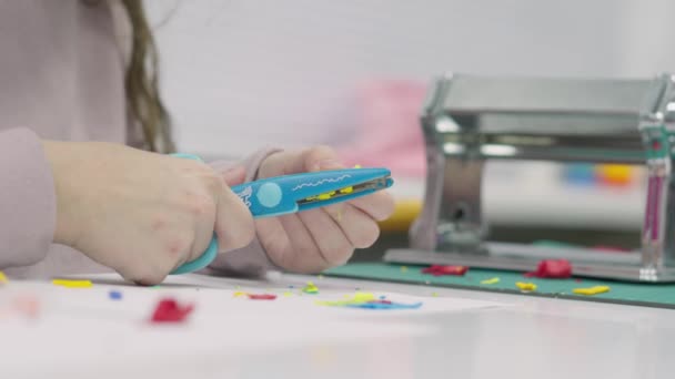 Children Sculpt Hands Table Made Polymer Clay Multi Colored Plasticine — Stock videók