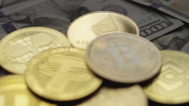 Cryptocurrency Virtual Money Bitcoin Btc Dollar Banknotes Crypto Exchange Trading — Stock Video