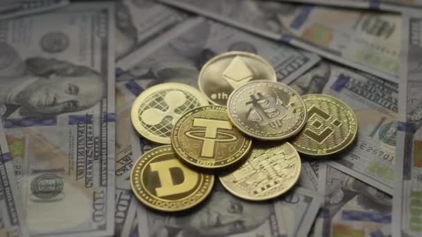 Şifreli Sanal Para Bitcoin Btc Amerikan Doları Banknotları Kripto Değiş — Stok video