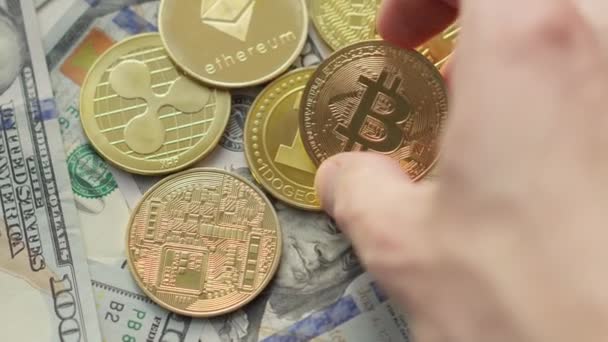 Cryptocurrency Virtual Money Bitcoin Btc Dollar Banknotes Crypto Exchange Trading — Vídeos de Stock