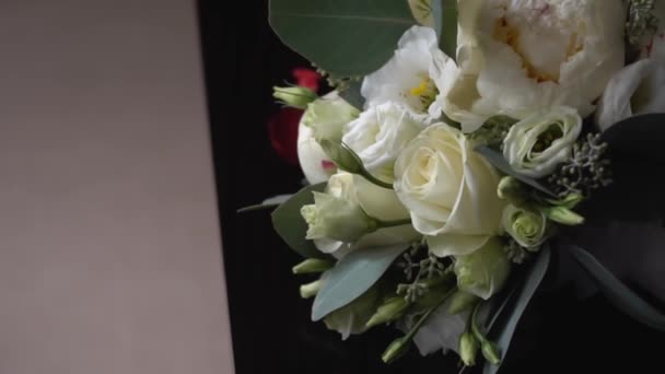 Bouquet Casamento Close Decoração Rosas Plantas Ornamentais Close Decoração Casamento — Vídeo de Stock