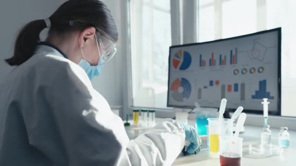 Laboratorium Sains Medis Dengan Ilmuwan Bioteknologi Mengembangkan Obat Obatan Biokimiawan — Stok Video
