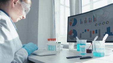 Bir tıp araştırmacısı bir laboratuarda büyük miktarda tıbbi veriyi işlemek için bir bilgisayar programı kullanır. Bilim adamı deneydeki verileri bir bilgisayar sistemine yerleştirir ve sonuçları analiz eder.