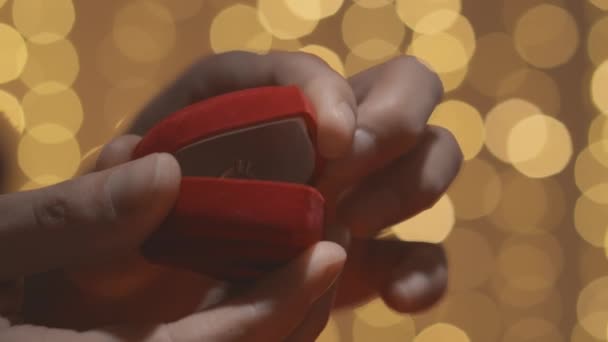 Hand Holding Box Wedding Ring Symbolizes Desire Create Happy Family — Stock Video