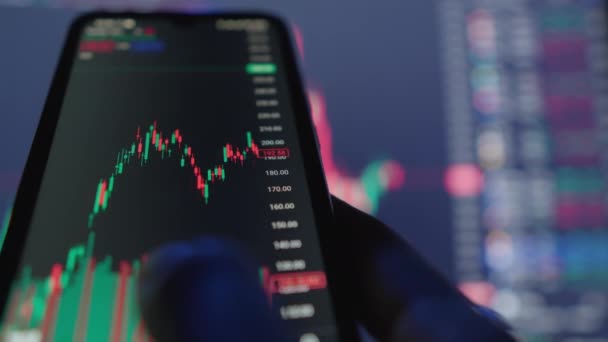 Der Geschäftsmann Aktualisiert Die Daten Der Finanzmärkte Indem Diagramme Und — Stockvideo