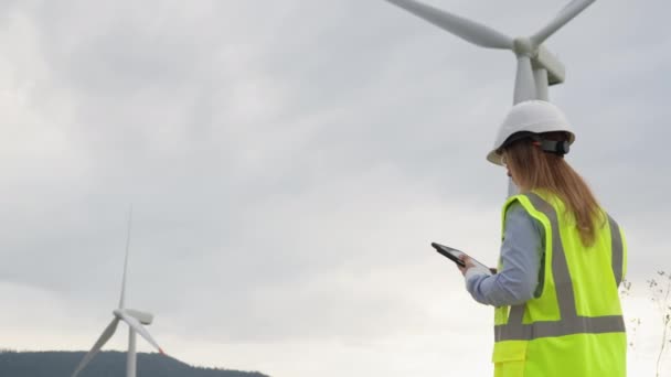 Kadınların Rüzgar Çiftliklerine Bakış Açısı Yeşil Enerjinin Geleceği Için Planlama — Stok video