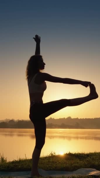 Uma Mulher Realiza Asanas Ioga Desfrutando Momento Tranquilidade Yoga Para — Vídeo de Stock