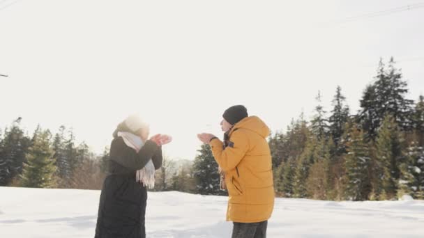 Zimowe Wakacje Przyrodzie Tworzą Środowisko Którym Nowożeńcy Mogą Cieszyć Się — Wideo stockowe