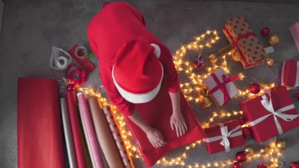 Young Woman Wraps Gifts Making Each One Special Her Warmth — Stock Video