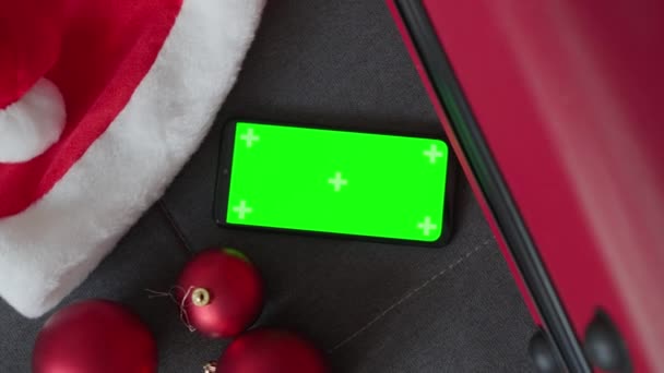 Chroma Nyckel Teknik Förenklar Videoredigering Jul Och Nyår Symboliserar Resväskan — Stockvideo