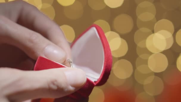 Man Opens Casket Wedding Ring Front Him Ready Make All — Stock Video