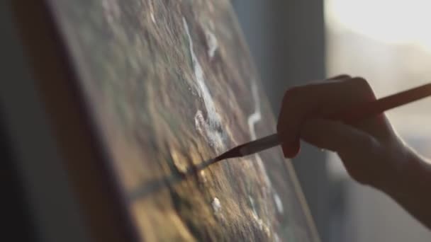 Изысканный Впечатляющий Мир Искусства Руках Талантливого Художника Женщина Создает Раскрывает — стоковое видео