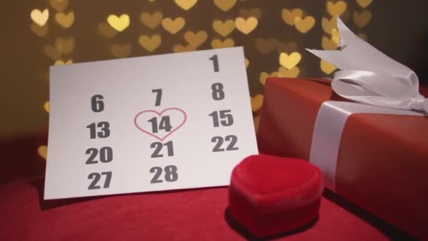 Momento Festa Gli Amanti Calendario Con Data Del Febbraio Illuminato — Video Stock