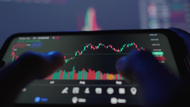 在互联网上投资股票市场和加密货币市场的战略 智能手机中可盈利交易和有效投资组合管理的技术分析 — 图库视频影像