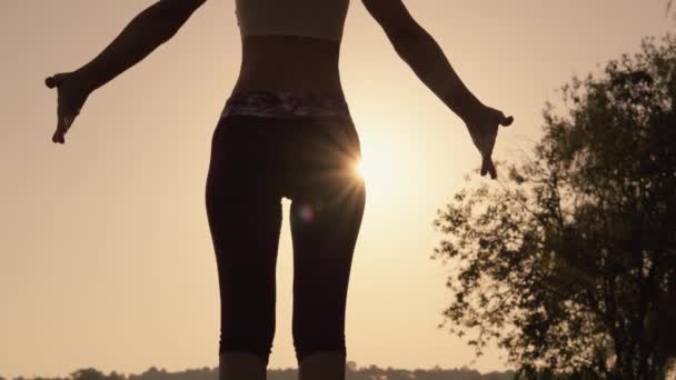Doğada Sabah Yogası Gün Doğumunda Moralinizi Yükseltmek Pillerinizi Şarj Etmek — Stok video