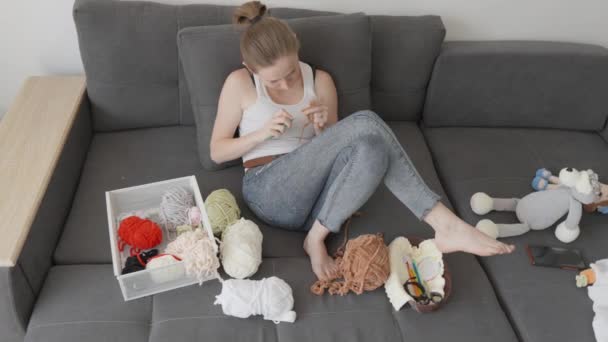 Video Process Creating Amigurumi Toys Relaxing Home Atmosphere Each Thread — Stock Video