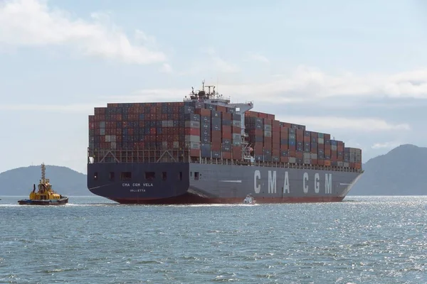 Stadt Santos Brasilien Das Containerschiff Cma Cgm Vela Aus Valletta — Stockfoto