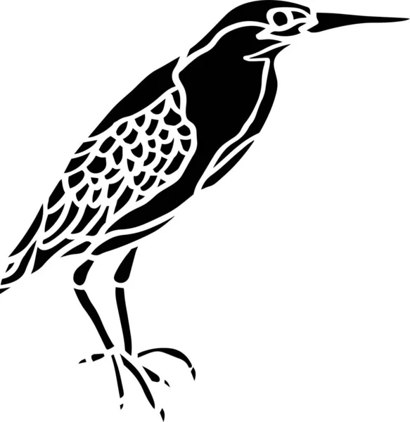 Green Heron Vector Stencil Zwart Wit — Stockvector