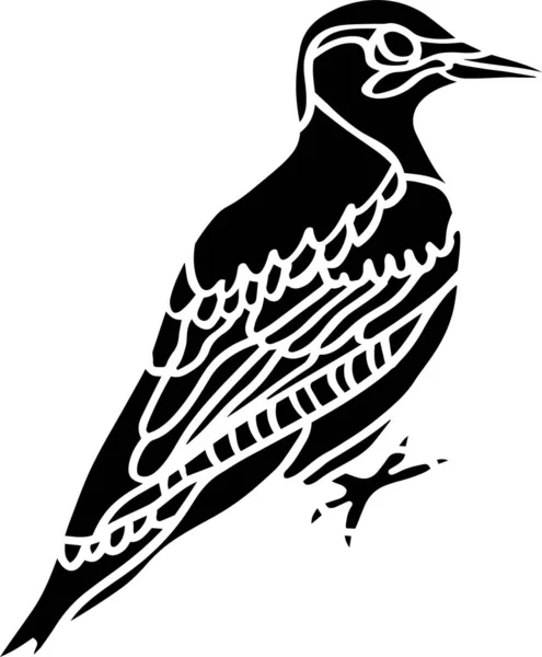 Pájaro Carpintero Vector Stencil Blanco Negro — Vector de stock