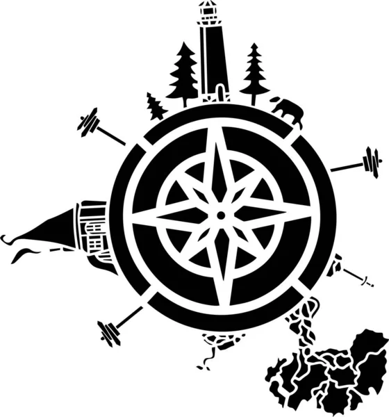 Compass Vector Stencil, Black and White