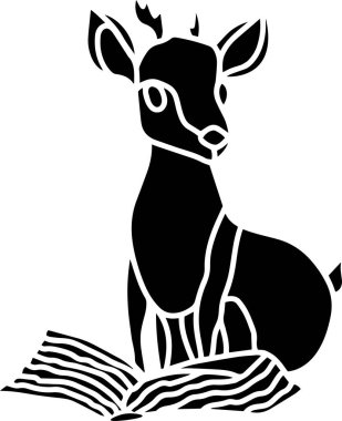 Baby Deer Vector Stencil, Black and White clipart