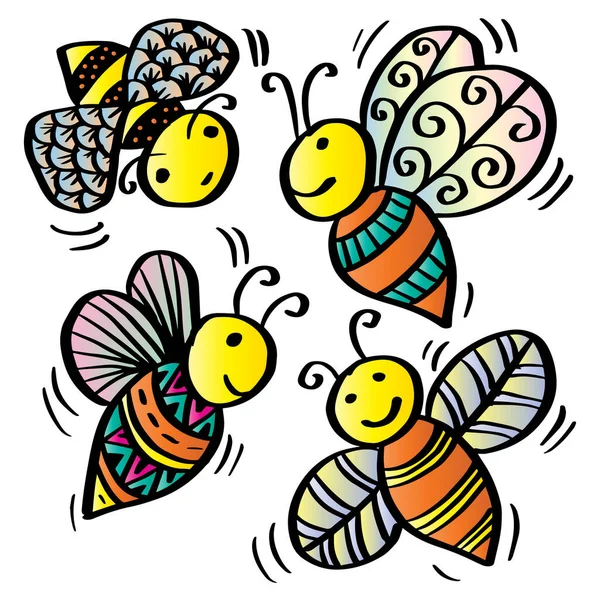 Cartoon Zentangle Bee Hand Drawing Illustration — Stock Vector
