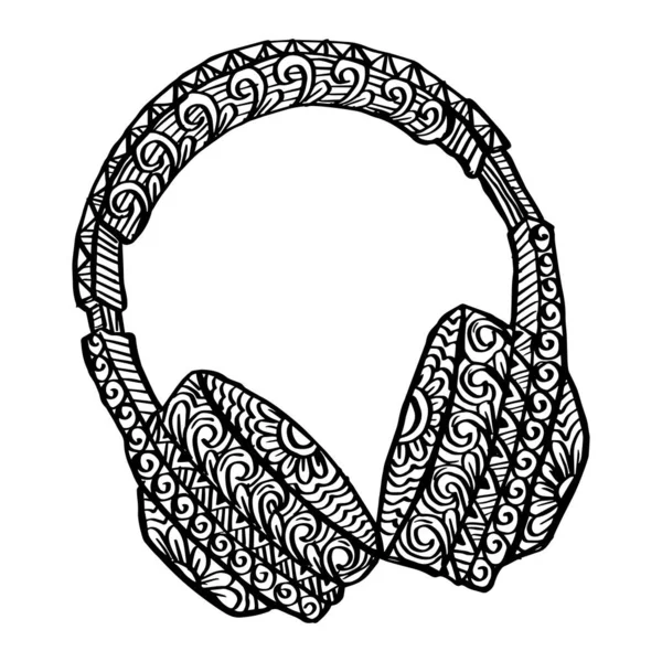Ακουστικά Mandala Χέρι Σχέδιο Εικονογράφηση — Διανυσματικό Αρχείο