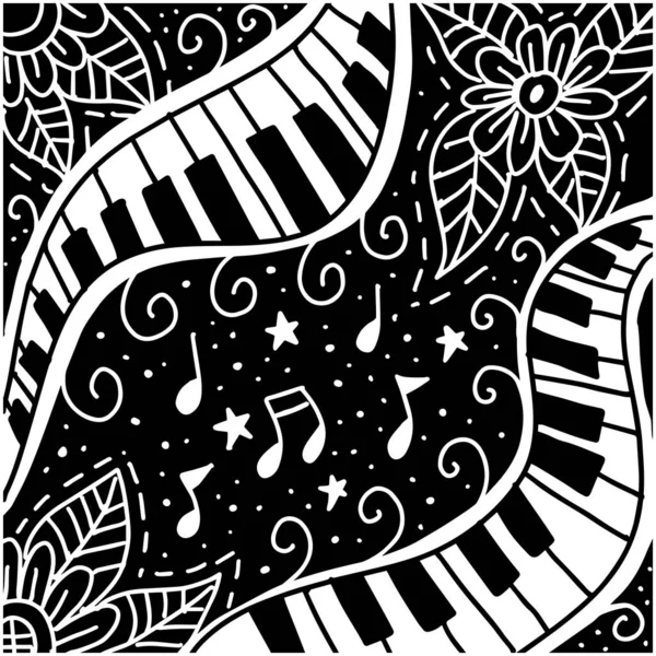 Doodle Tle Muzyki Dekoracji Kwiatowej Elementu Muzycznego — Wektor stockowy