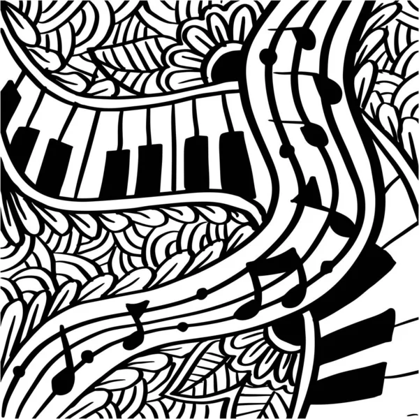 Doodle Musik Bakgrund Med Blommig Dekoration Och Musik Element — Stock vektor