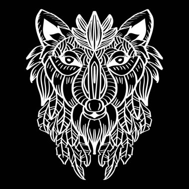 Zentangle Wolf sanat baskısı. El çizimi çizimi.